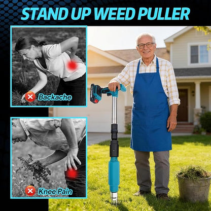 Electric Stand Up Weed Puller Tool, 21V Battery Powered w/2pcs 1500mAh with 1500 RPM High-Torque Motor, Heavy Duty Battery Powered Garden Weeder 3-Claw Steel Head for Dandelion Lawn Garden Yard, Blue