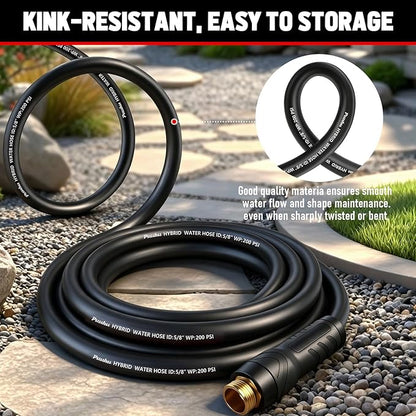 Short Garden Hose 15ft x 5/8", NON-EXPANDABLE Heavy Duty Premium Flexible Water Hose, No Kink, Leakproof, Lightweight Hybrid Hose with Male to Female Fittings for Household、Backyard