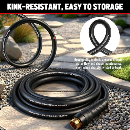 Garden Hose 100ft x 5/8", NON-EXPANDABLE Heavy Duty Premium Flexible Water Hose, No Kink, Leakproof, Lightweight Hybrid Hose with Male to Female Fittings for Household、Backyard
