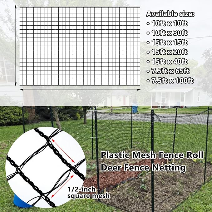POYEE 15x40ft Bird Netting, 1/2-inch Square Mesh Garden Netting | Animal Barrier for Vegetables, Fruit Trees, Blueberry Bushes, Strawberries – Protects against Deer, Chickens, Squirrels