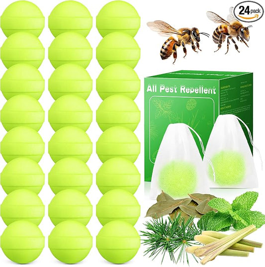 24 Pack Peppermint Oil Wasp & Bee Repellent, Natural Carpenter Bee Repellent for Yellow Jackets, Hornets, Mud Wasps Deterrent for Indoor Outdoor Patio Garden Porch, Pet and Human Safe