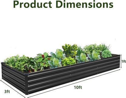2PCS 10x3x1ft Galvanized Raised Garden Bed Kit,Gardening Planter Box | Outdoor Elevated Metal Planter Box For Vegetables, Flowers, Herbs, Anti-Rust Galvanized Steel, Open Drainage, Sturdy (Black)