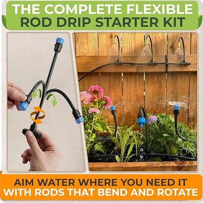 CARPATHEN Drip Irrigation System Kit - Complete Garden Irrigation Kit with 16pcs 360° Adjustable Atomizing Copper Nozzles - Watering Spray System for Raised Beds, Potted Plants, Greenhouse