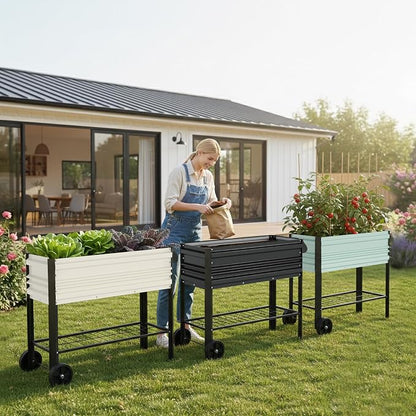 WORKPRO Galvanized Raised Garden Bed with Legs & Wheels, 37x14.6x31.6in, 400LB Capacity Elevated Planter Box for Garden, Backyard, Patio & Deck, Black