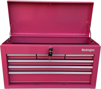 Workington Portable Metal Tool Chest with 6 Drawers, 24" 6-Drawer Tool Chest Cabinet with Ball Bearing Drawer Slides, Steel Tool Storage Box Organizer 4005 Pink