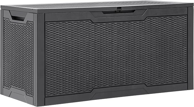 YITAHOME 100 Gallon Resin Deck Box | Weather Resistant Outdoor Storage Box, Lockable Indoor Outdoor Storage for Supplies and Essentials, Dark Gray