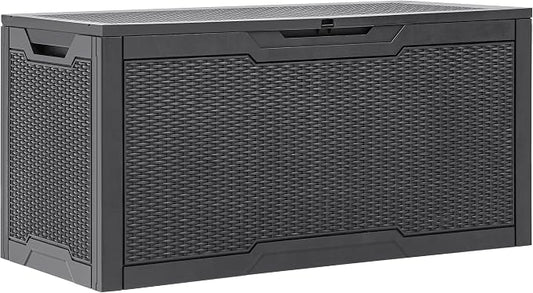 YITAHOME 100 Gallon Resin Deck Box | Weather Resistant Outdoor Storage Box, Lockable Indoor Outdoor Storage for Supplies and Essentials, Dark Gray