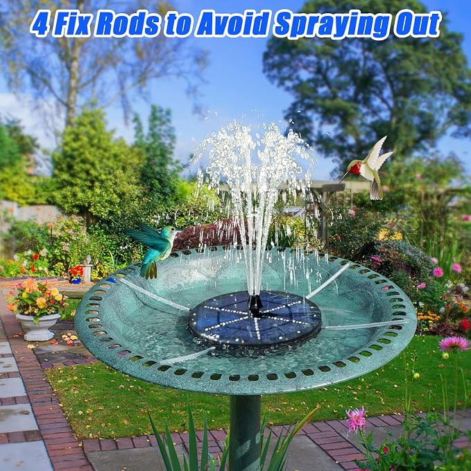 Solar Bird Bath Fountains Upgraded, 4W Solar Powered Water Fountain Pump with 4000 Battery, 7 Nozzles & 4 Fixers, Colorful LED Lights for Garden, Swimming Pool, Pond, Fish Tank and Outdoor