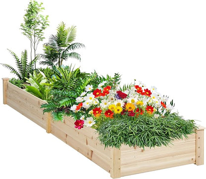 8FT Wooden Raised Garden Bed - Elevated Planter Box for Vegetables, Flowers - Natural Outdoor Planting Kit for Patio, Yard, Backyard