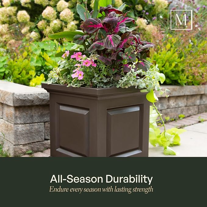 Mayne Nantucket 20-Inch Square Planter – Self-Watering, Weather-Resistant Planter for Flowers – Durable Outdoor Design for Patio, Porch, or Entryway