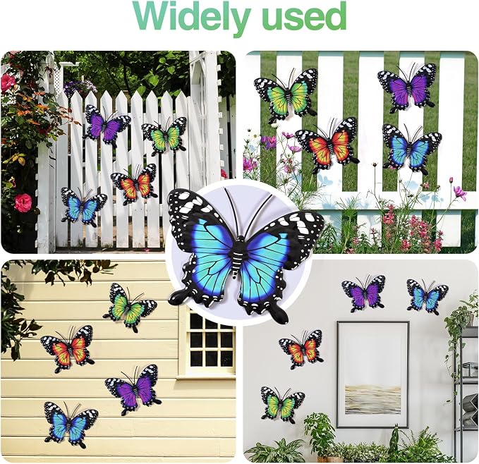 Metal Butterfly Wall Decor-4 Pack Butterfly Hanging Wall Decor Outdoor Fence Wall Art Decor for Indoor or Outdoor, Yard Patio Fence Garden Decorations
