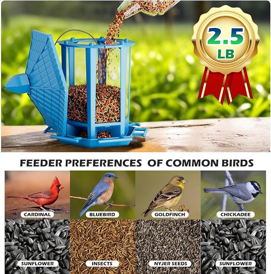Birdream 2 Pack Bird Feeders for Outdoor Hanging, Retro Pagoda Design Fun Installation Bird Feeders, Attracting Wild Birds Chickadees Goldfinches Cardinals Finches and Sparrows - Blue
