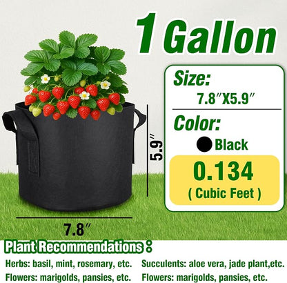 12-Pack 1 Gallon Nonwoven Grow Bags, Heavy Duty Aeration Fabric Pots with Durable Handles, Come with 12 Pcs Plant Labels