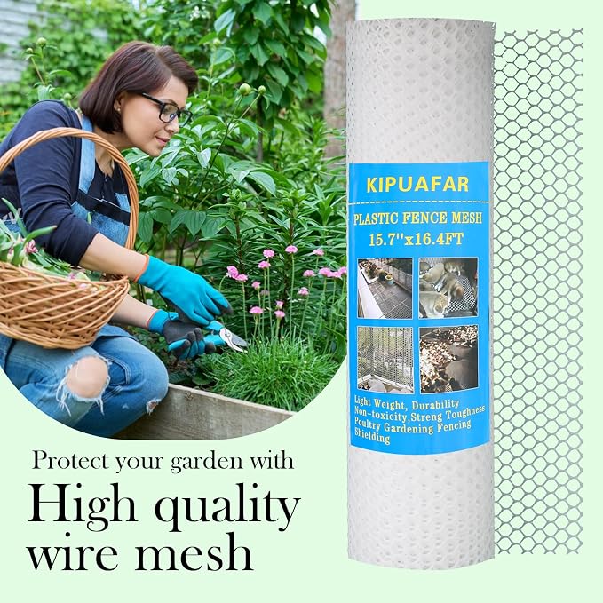 White Plastic Wire Mesh Fence 15.7IN x 33FT - Commercial Grade Hexagonal Netting, Heavy Duty Snake & Rodent Barrier for Farms, Poultry Yards, Dog Runs | Durable Outdoor Security Fencing
