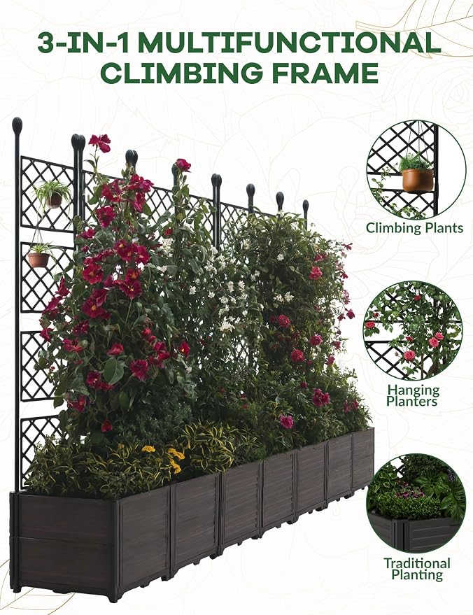 Planter Box WithTrellis,Planter Box for Climbing Plants/Vines,50x63In Garden Trellis,for Vegetables Flower, Planter Box for Backyard Patio Balcon