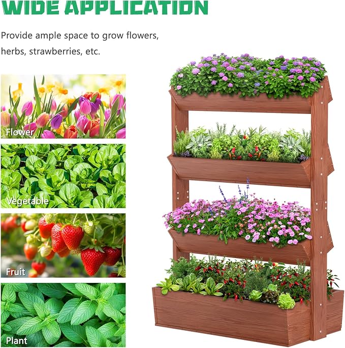DoCred Vertical Raised Garden Bed, 5 Tier Freestanding Wood Garden Planters | Wooden Plant Stand Flower Rack with Planter Box for Herbs Flowers Vegetables Outdoor Indoor Gardening, Red