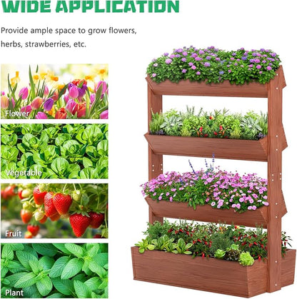 DoCred Vertical Raised Garden Bed, 5 Tier Freestanding Wood Garden Planters | Wooden Plant Stand Flower Rack with Planter Box for Herbs Flowers Vegetables Outdoor Indoor Gardening, Red