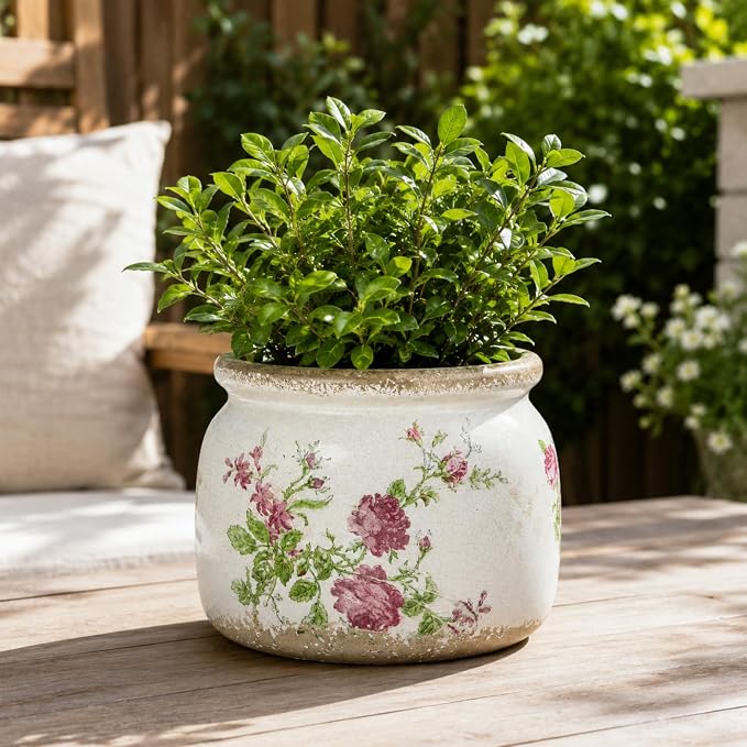 Dosayes Large Ceramic Pot for Planters, Ice Crack Glazed Flower Pot with Drainage Holes,5.91inch Vintage Planters for Indoor and Outdoor (Pink)