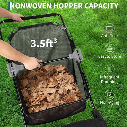 Push Lawn Sweeper, 21inch Leaf & Grass Collector, Heavy Duty Thickened Steel Durable Manual Leaf Sweeper to Use with Large Capacity 3.5 Cu. ft. Mesh Collection Hopper Bag, 2 Spinning Brushes