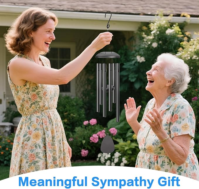 Wind Chimes Outdoor - 6 Tubes 26" Memorial Garden Chime, Retirement & Sympathy Gift for Patio Yard Decoration, Retired Gift for Mom Women Grandma Neighbors Black
