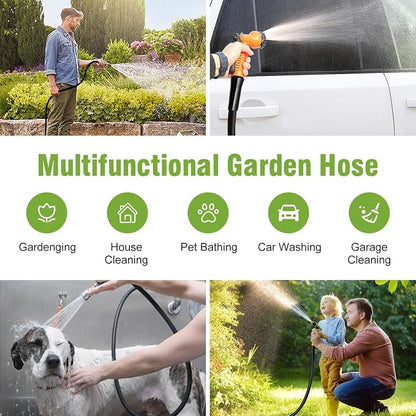 Beitopamz 200 ft Garden Hose, 5/8 in Heavy Duty Water Hose, Flexible and Durable, Lightweight Rubber Hybrid Hose, Leak-Free Connections, Male to Female 3/4'' Brass Fittings for Patio, Lawn, Black