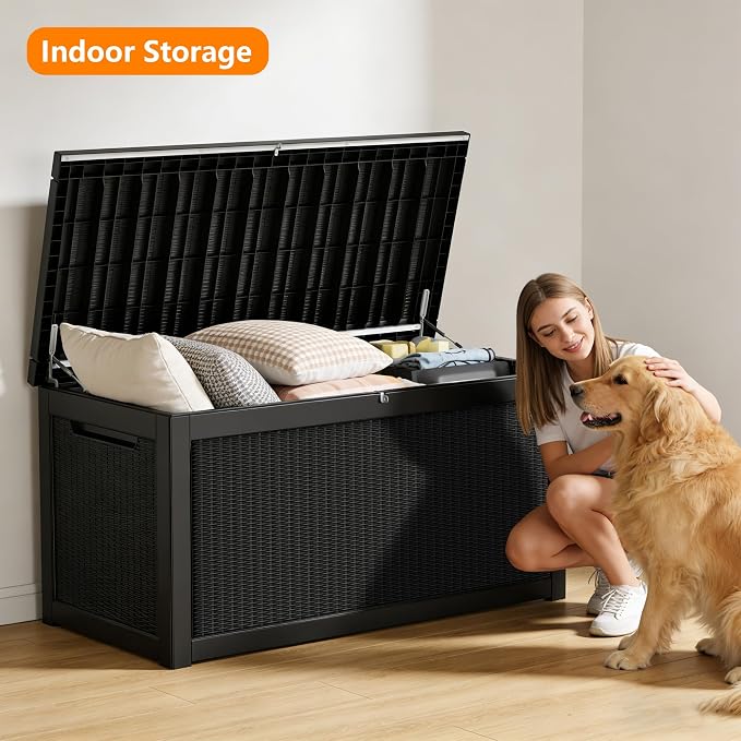 320 Gallon Outdoor Storage Box Resin Deck Box All Weather Waterproof Large Lockable Storage Container Deck Box for Patio Furniture, Garden Tools, Lockable, Black