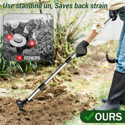 Weed Puller Tool with Long Handle – 2-in-1 Handle Garden Hoe and Weed Rake, Hoe Garden Tool for Home Gardens, Lawns, and Yards