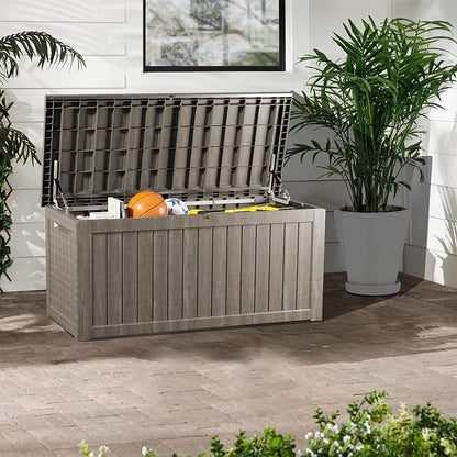 Outdoor Storage Box, 200 Gallon Waterproof Deck Box, Premium Hydraulic Cushion Storage Chest, High-Load Lockable Two-Seater Patio Storage Bench, Large Country Estate, Grey