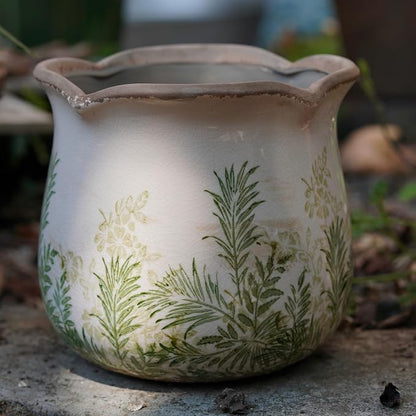 Dosayes Rustic Ceramic Planter, 6 Inch Tuscan Vintage Flower Pot with Drainage, Farmhouse Garden Pot for Indoor Plants, Kitchen & Garden Tuscan Decor, Plant Lover Gift (Grass Green)