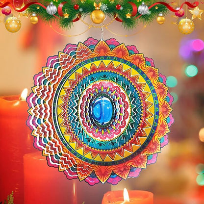 FONMY Wind Spinner 3D Stainless Steel Christmas Decoration Room Decor Indoor/Outdoor Garden Decoration Hanging Ornaments Kinetic Yard Art Decorations 12 inches Multi Red Mandala Wind Spinners