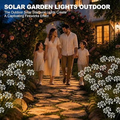 Solar Garden Lights Outdoor, Upgraded Solar Swaying Starburst Light Waterproof with 2 Modes, Solar Fairy Firework Lights for Yard Patio Pathway Flowerbed Balcony Garden Decoration (White, 2 Pack)