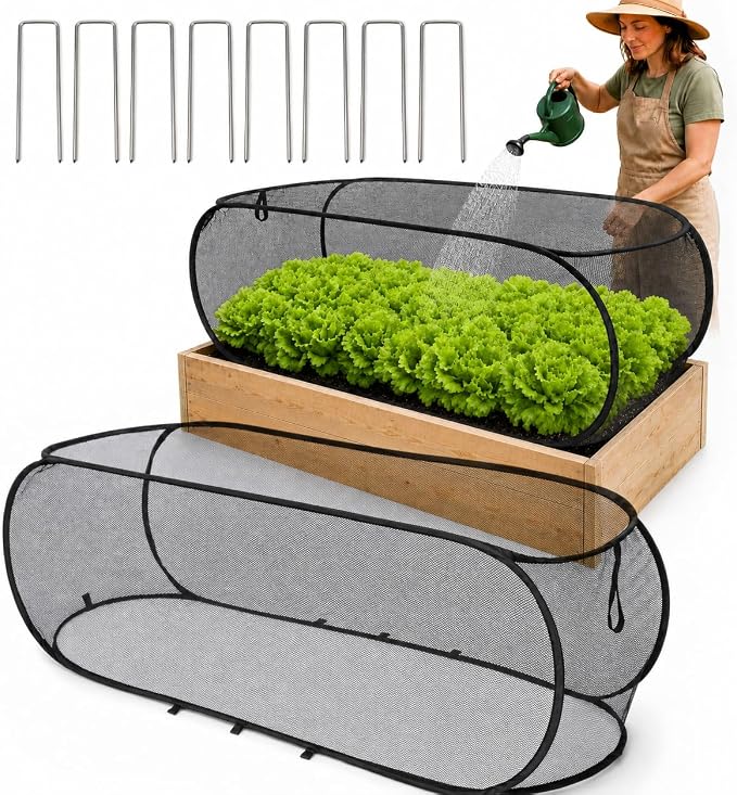 BobbleT Garden Covers for Raised Beds, Pop Up Mesh Plant Cover with 30% Sunblock Shade Cloth, Outdoor Raised Garden Bed Netting for Seedlings & Vegetables, 8 Metal Stakes,45" x 22" x 16"