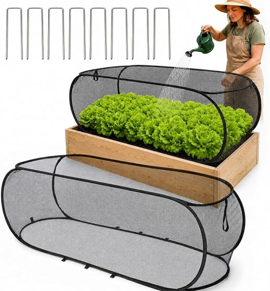 BobbleT Garden Covers for Raised Beds, Pop Up Mesh Plant Cover with 30% Sunblock Shade Cloth, Outdoor Raised Garden Bed Netting for Seedlings & Vegetables, 8 Metal Stakes,45" x 22" x 16"