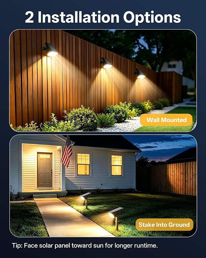 Solar Lights Outdoor Waterproof IP65, 56 LED 3 Lighting Modes Solar Spot Lights Outdoor, Solar Powered Landscape Lighting for Yard Pathway Garden, 6 Pack (Warm White)