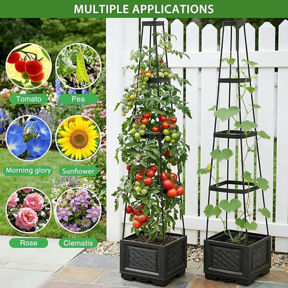 Tomato Planter with Wheels, 57" Self Watering Raised Garden Bed with Tomato Cage & Trellis for Light Climbing Plants, Cherry Tomatoes, Clematis, Herbs, Indoor & Outdoor Gardening for Patios, 1 Pack