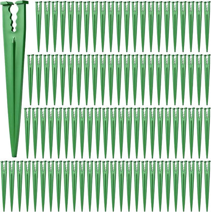 RedChili 100 Pack Irrigation Support Stakes for 1/4 Inch Drip Tubing, Heavy Duty Drip Tubing Hold Down Stakes 1/4" Drip Irrigation Tubing Fittings for Lawn Raised Bed Greenhouse Plant Watering System