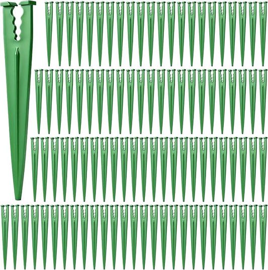 RedChili 100 Pack Irrigation Support Stakes for 1/4 Inch Drip Tubing, Heavy Duty Drip Tubing Hold Down Stakes 1/4" Drip Irrigation Tubing Fittings for Lawn Raised Bed Greenhouse Plant Watering System