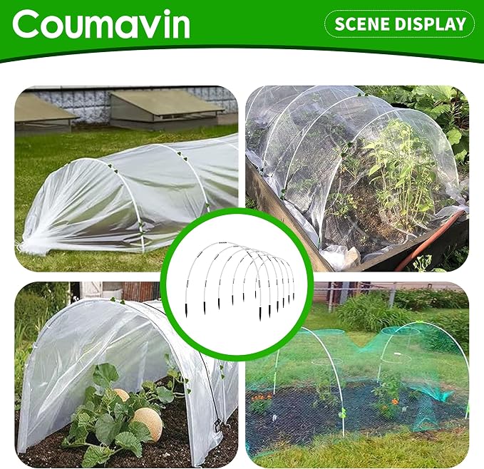 8FT Rust-Free Fiberglass Garden Hoops -36 PCS DIY Grow Tunnel Kit for Raised Beds, Row Cover Support with Connectors/Clips, Year-Round Plant Protection from Frost, White