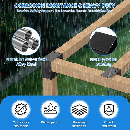 8 Pcs pergola Brackets 4x4(Actual Size 3.6'' x 3.6''), 4x4 pergola Bracket kit for Wood Post, Black Powder-Coated, Post Top Rafter Brackets or Gazebo,Log Cabins, Sunroom and Deck Railing Brackets