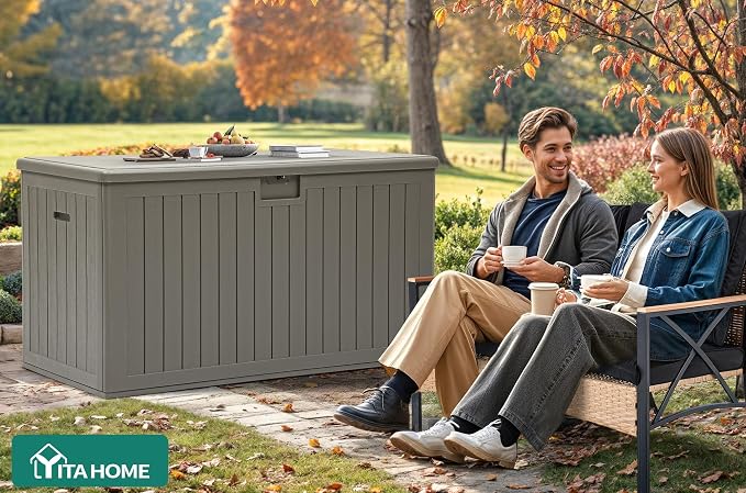 YITAHOME 220 Gallon Double-Wall Deck Box with Divider & Side Handles | Outdoor Large Storage for Patio Furniture Cushions, Garden Pool Accessories, Water Resistant & Lockable