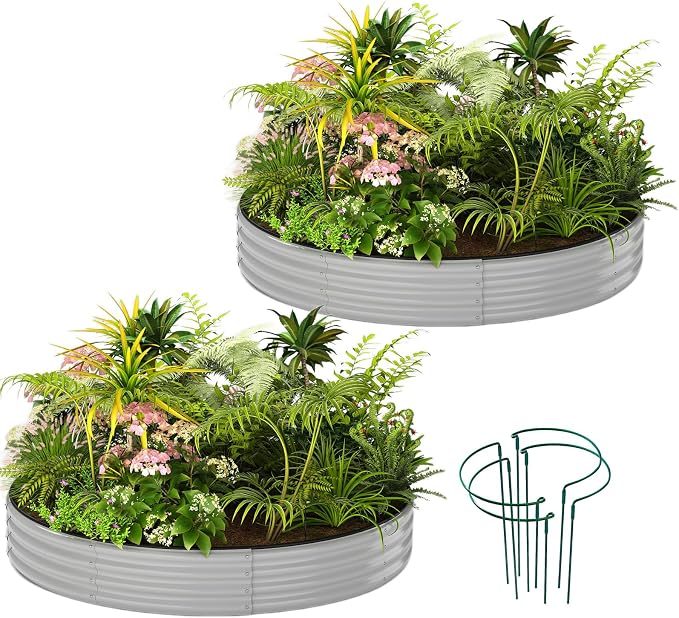 ZFHgarden Galvanized Metal Planter Raised Garden Bed Kit for Gardening Outdoor Garden Box Raised Flower Bed 2PC Gray 3X3X1FT