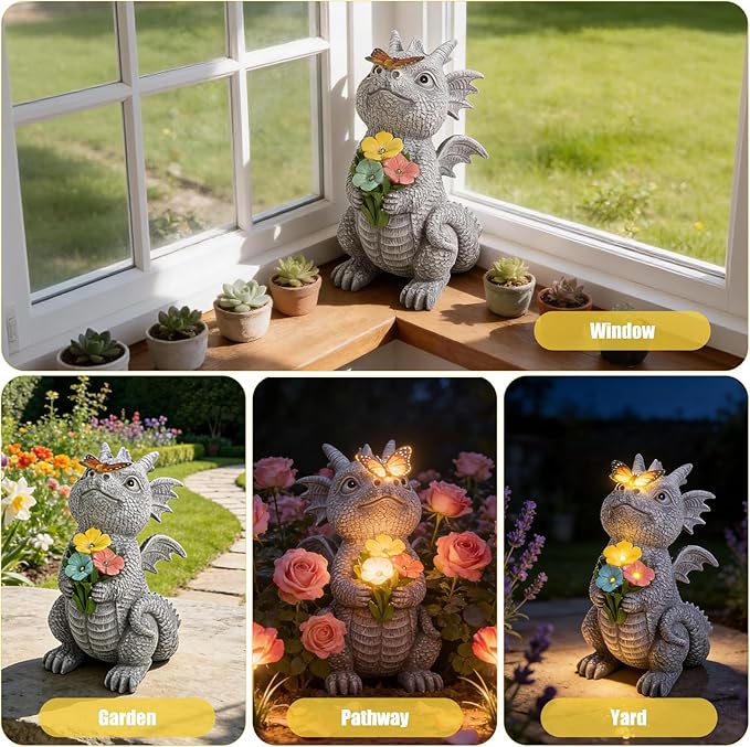 Solar Garden Dragon Statue Outdoor Garden Decor Lights Unique Dragon Gifts for Women Mom Yard Patio Decorations Solar Powered