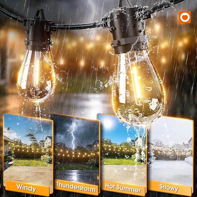 addlon 54FT Solar String Lights Outdoor Waterproof with USB Charging & Remote Control - Dimmable Solar Power Patio Lights with 26 LED Bulbs for Porch, Garden, Yard, Market, Bistro - Lasts 20+ Hrs