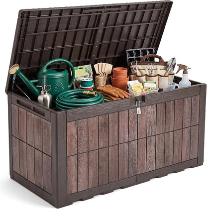 YITAHOME 134 Gallon Large Deck Box | Waterproof Resin Outdoor Storage Box with Lock, Doubles as Bench Seating for Patio Furniture Cushion, Garden Tools &Pool