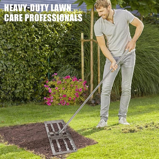 Lawn Leveling Rake, Heavy-Duty Lawn Leveler Tool, Stainless Steel/36"×10" Ground Plate/6FT Extra Long Handle/180° Flexible Rotation, Landscape Rake for Backyard, Garden, Farm, Golf Course, Pasture