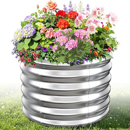24" Diameter Round Raised Garden Bed - 17 Inch Tall, Heavy-Duty Galvanized Steel Planter Box with Wave-Shaped Panels for Vegetables, Herbs & Flowers (1, Silver, 24 Inch Diameter)