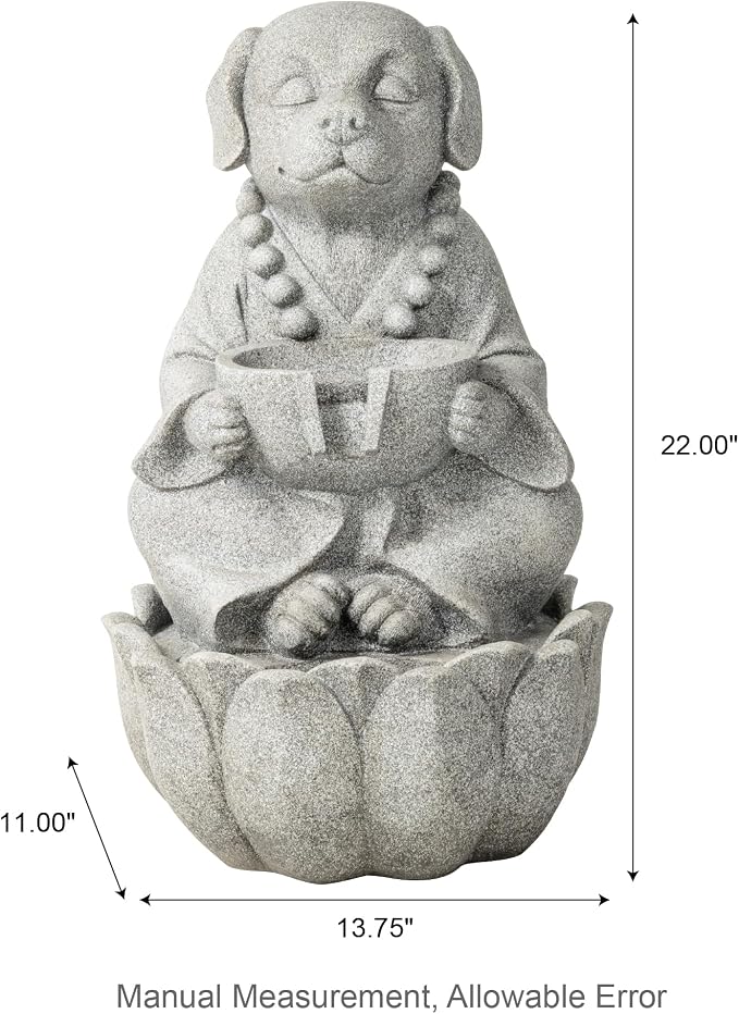 Glitzhome Water Fountain Outdoor, Outdoor Fountain with Lights&Pump, 22" H 2-Tiered Concrete Dog Statue Zen-Style Water Fountain Polyresin Water Feature for Home Patio Garden Backyard Decor