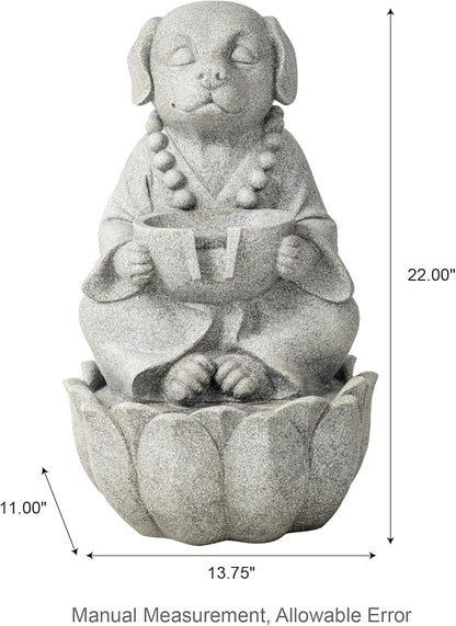 Glitzhome Water Fountain Outdoor, Outdoor Fountain with Lights&Pump, 22" H 2-Tiered Concrete Dog Statue Zen-Style Water Fountain Polyresin Water Feature for Home Patio Garden Backyard Decor