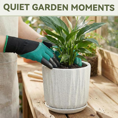 7.5 Inch Ceramic Planter Pot with Saucer Drainage Leak-Proof Mesh,Flower Pots for Indoor Plants with Gardening Gloves,Ceramic Planter(Waxen White)