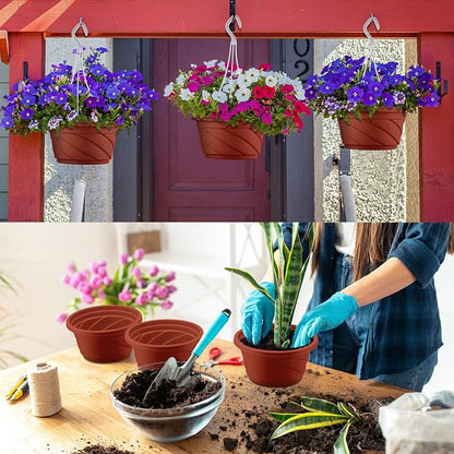 Tioncy 50 Pcs Plastic Hanging Planter Round Hanging Pot for Plants Containers with Hook Flower Plant Pots Holders for Outdoor Indoor Plant Balcony Garden Decor(Coffee,6.7inch)
